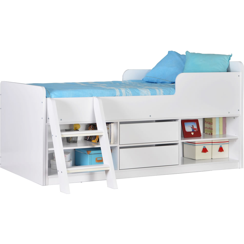 white single cabin bed with storage